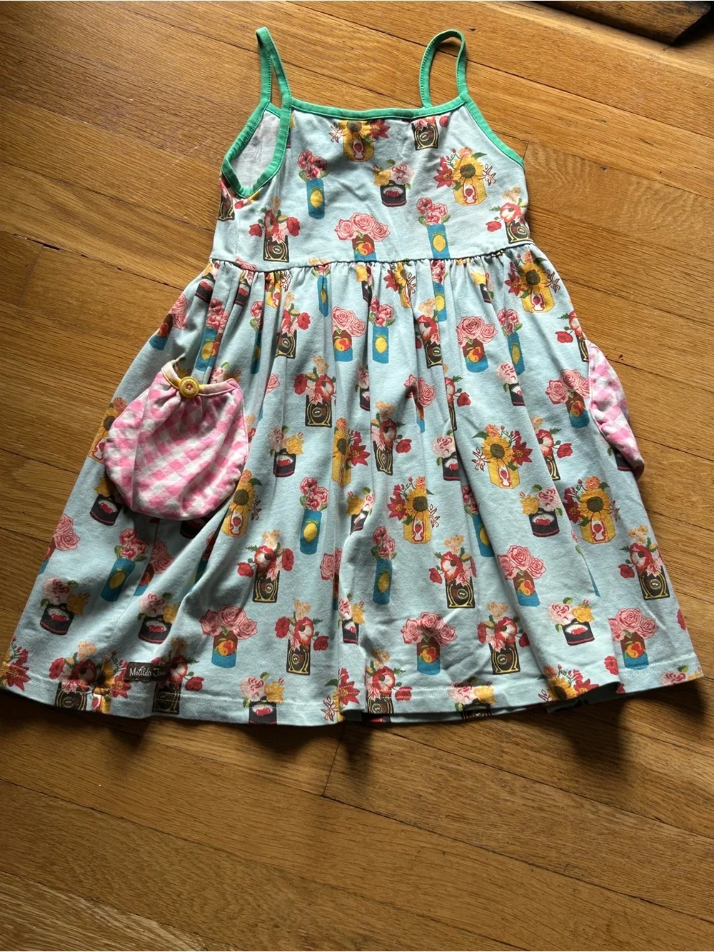 Matilda Jane Light Blue Floral Sundress with Pink Check Pockets